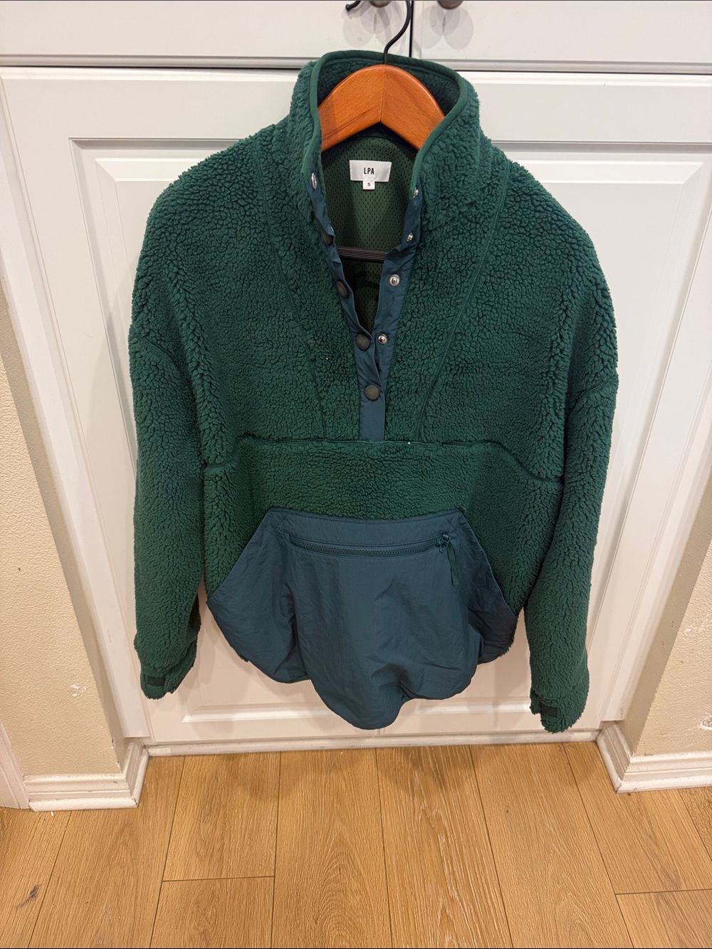 LPA Forest Green Sherpa Snap Pullover with Teal Pocket